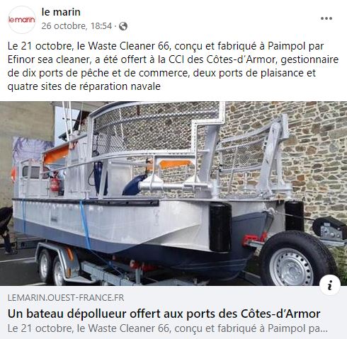 Le marin : Un bateau dépollueur offert aux ports des Côtes-d’Armor